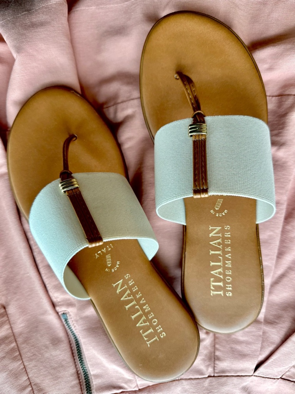 ✨ Italian 🇮🇹 Shoemakers | Afia in White and Tan Slide Sandals - Picture 3 of 7
